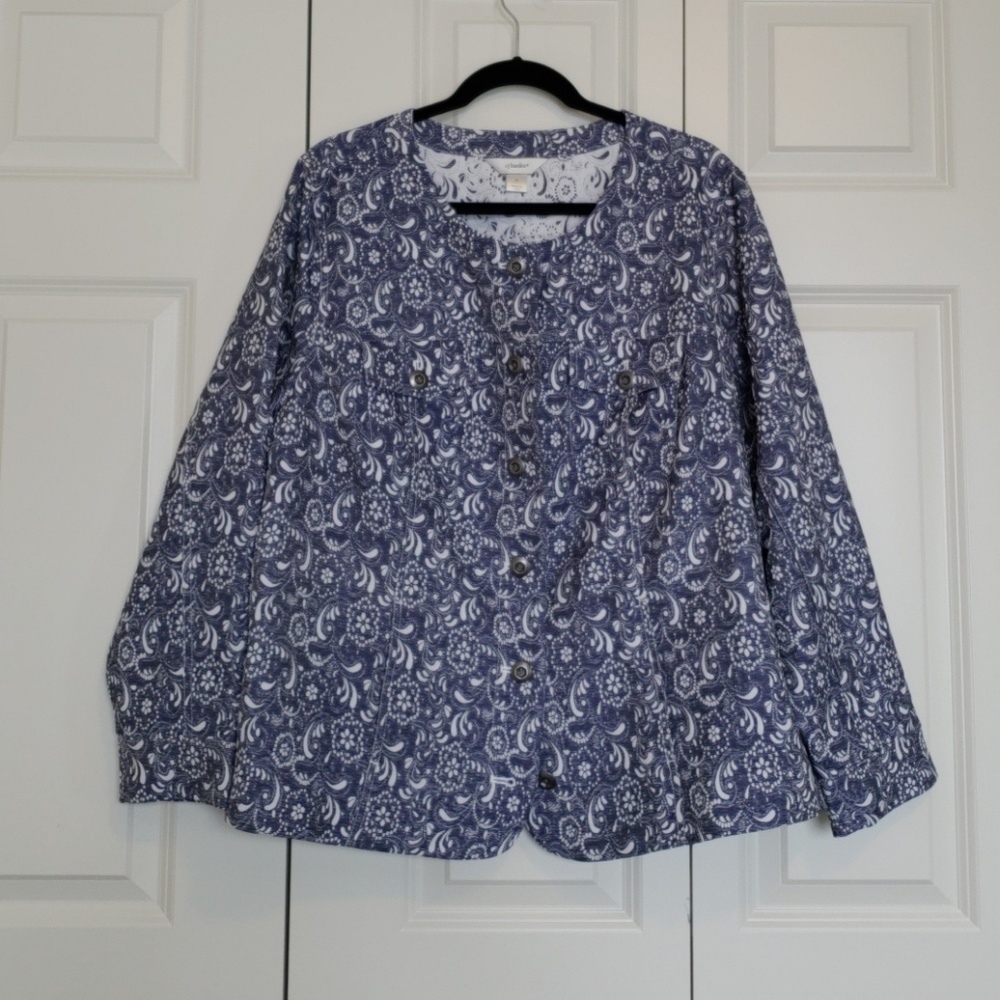 CJ Banks blue and white paisley button up